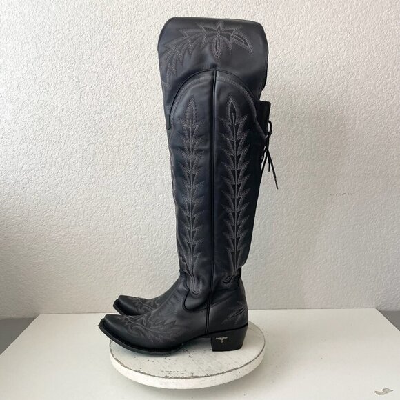 Lane LEXINGTON Knee High Womens Cowboy Boots 10 Jet Black Western Cowgirl Tall - Picture 4 of 11